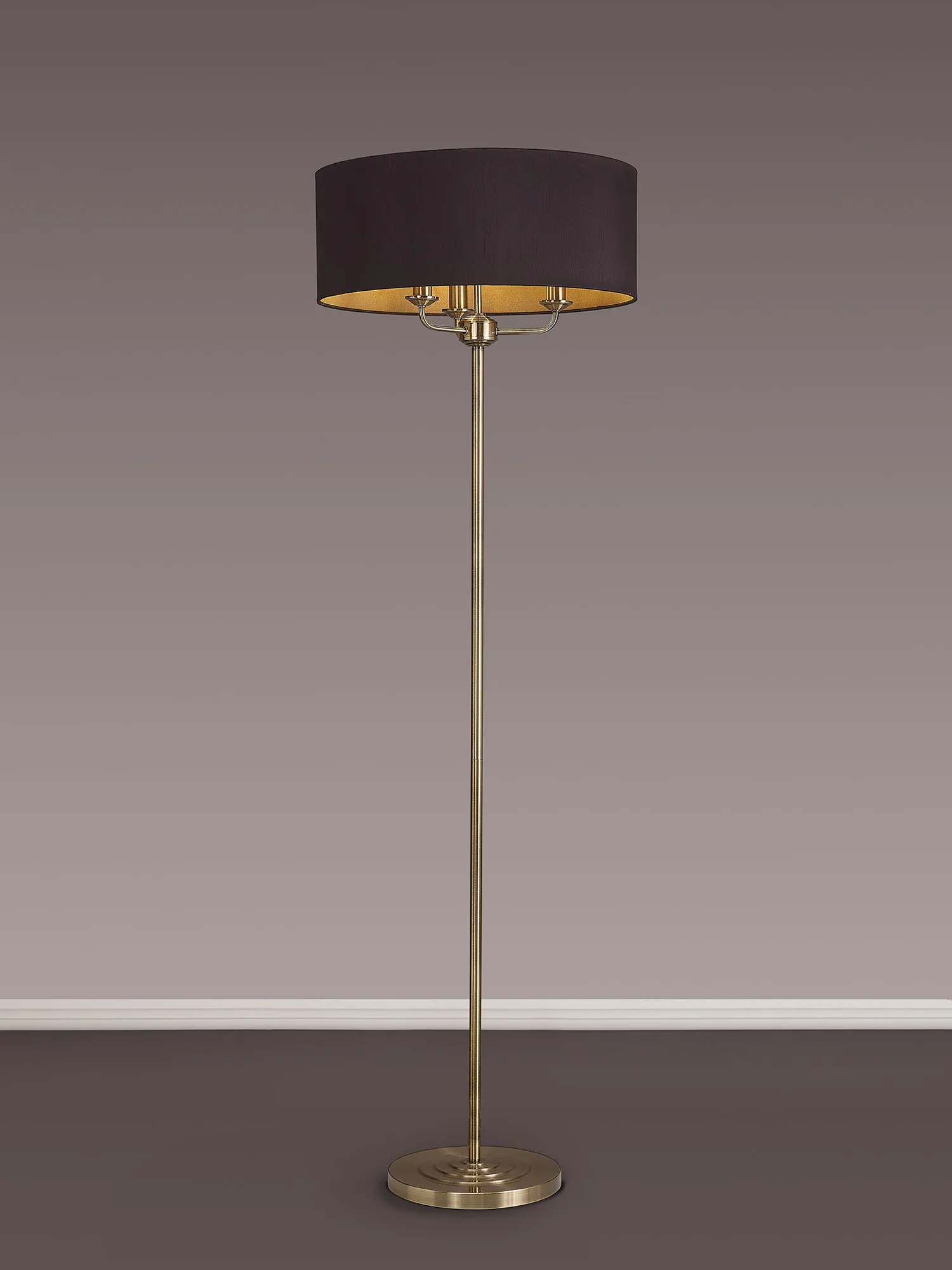 Banyan 45cm 3 Light Floor Lamp Antique Brass; Midnight Black DK0913  Deco Banyan AB BL/GR